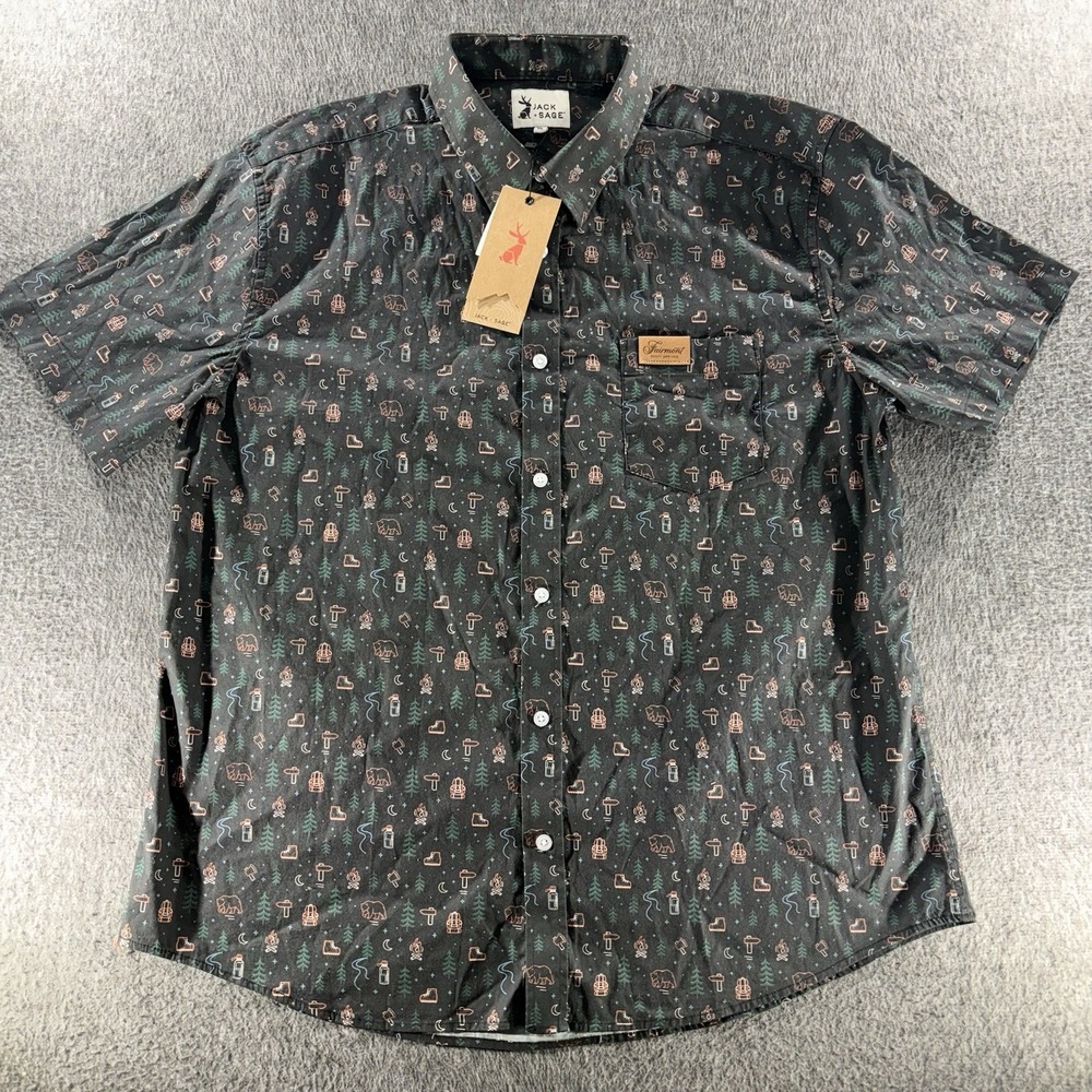 Jack & Sage Men's XL Trail Shirt Canteen 2.0 Black Button Up NWT Short Sleeve